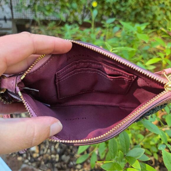 Coach Rivet Tea Rose Pink Sequins Floral Primrose Leather Wristlet (F31835) - Picture 9 of 10